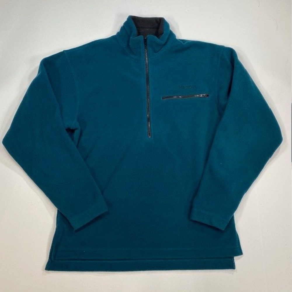 Marmot Teal Green Fleece Pullover‎ 1/4 Zip Pocket Made in USA Men's Large